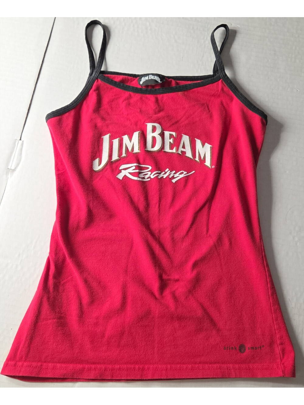 Y2K Jim Beam Racing Promo 100% Cotton Tank Top Womens Small Red Spaghetti Strap